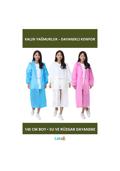 Letsii Kalın Yağmurluk Büyük Boy Su Geçirmez Unisex Sarı Beyaz Gül Kurusu Çok Renkli