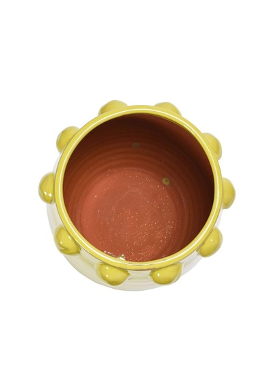 El Yapımı Sarı Noktalı Kabartmalı Terra Cotta Saksı