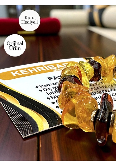 %100 Orijinal Kutulu Damla Kehribar Bileklik Sertifikalı Ve Kutulu Ve Stres Karşıtı Sarı