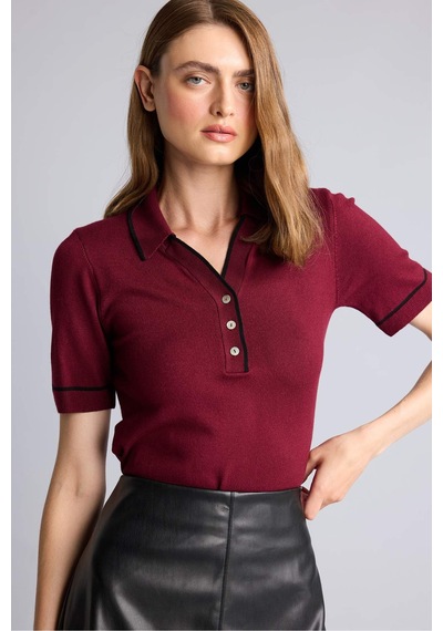 Defacto Regular Fıt Polo Yaka Bordo Tişört G9226ax26aubr506 Bordo-br506