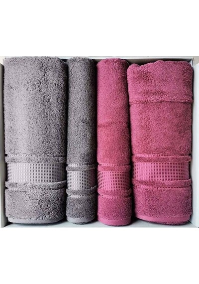 Colourist Best Set Hamam Seti Banyo Havlu Takımı Açık Antrasit- Koyu Pembe Koyu Pembe