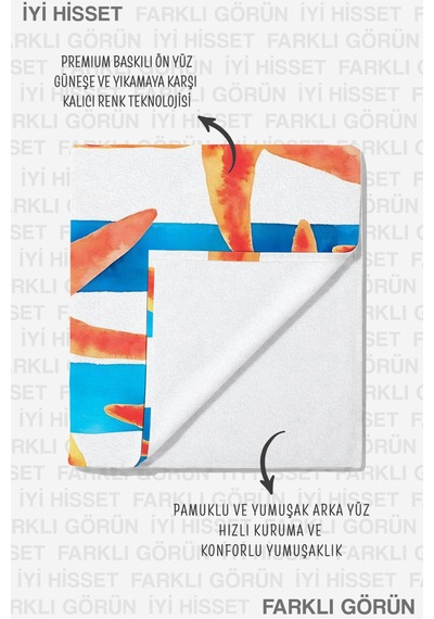 Deniz Yıldızı Çizgili Marine Plaj Havlusu - Turkuaz Turuncu Akdeniz Hızlı Kuruyan Mikrofiber Havlu İnci Şeftali