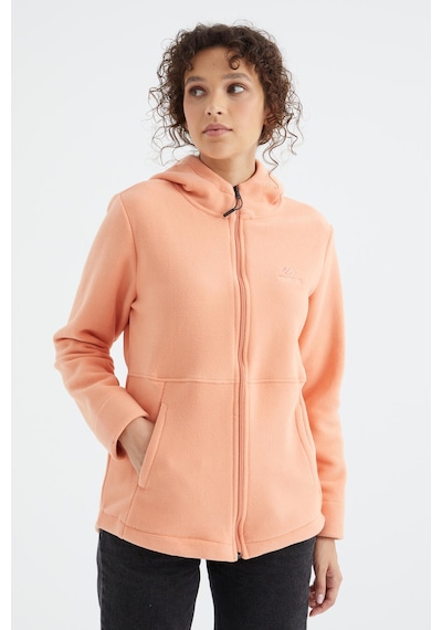 Tommy Life Kavun Içi Kapüşonlu Fermuarlı Rahat Form Kadın Polar Sweatshirt - 97233 Kavuniçi