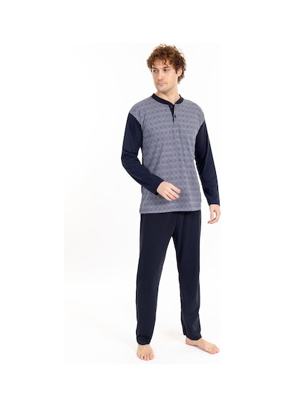 Pemilo Erkek Jakarlı 2 Uzun Kol Pijama Takımı Füme Füme