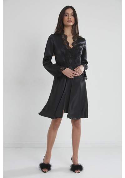 Pierre Cardin 6'lı Midi Gecelik Sabahlık Set 6335 Siyah 001