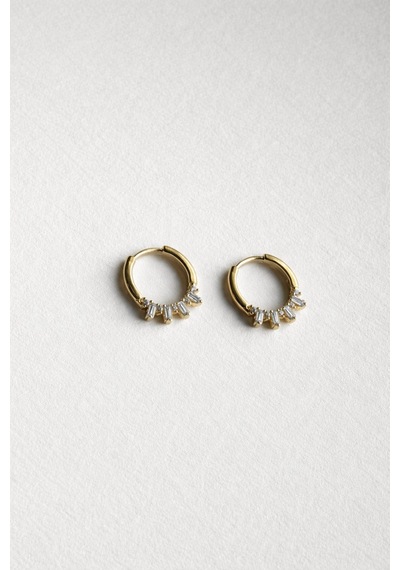 Çelik Gold Mini Baget Taşlı Minimal Azura Halka Küpe -kararma Yapmaz- Altın