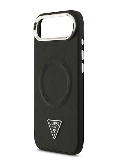Apple Uyumlu iPhone 17 Air Kılıf Guess Lisanslı M-safeli Pu Deri Metal Kamera Çerçeveli Üçgen Logolu Siyah Siyah