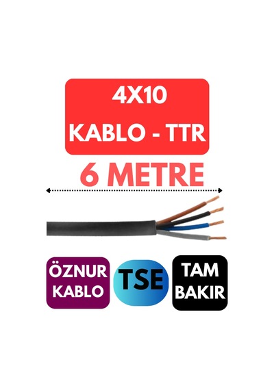 Öznur 4x10 Ttr Kablo Metre Seçenekli Siyah - 6 Metre