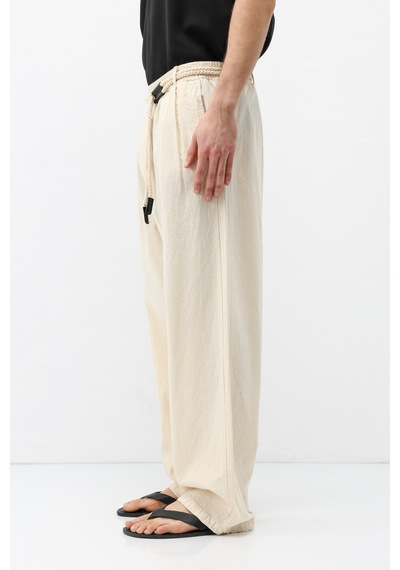 Vamos Kemer Detaylı Oversize Keten Pantolon Naturel