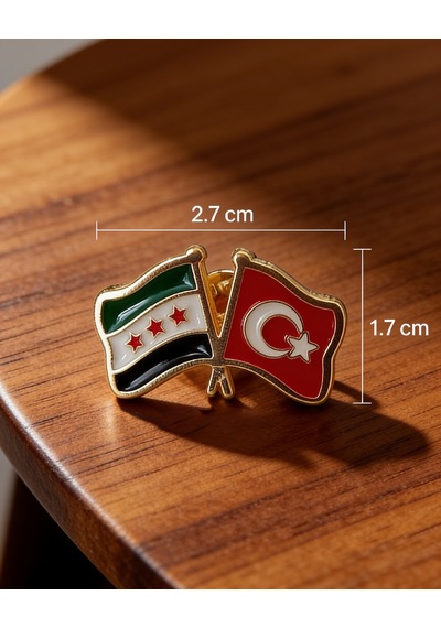 Suriye Ve Türkiye Bayarkları Simgesi Altın Renkli Özel Tasarımlı Unisex Yaka Rozeti A300135