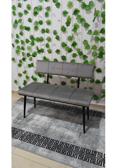 Özcan Metal Metal Ayaklı Sırtlı Siyah Mutfak Salon Antre Yatak Odası Puf Bank Oturak Bench Gri