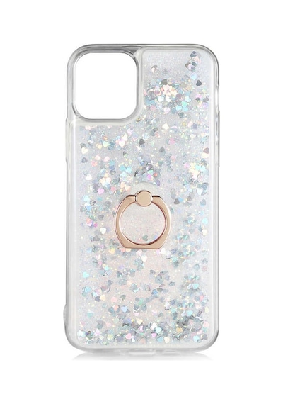 Apple Uyumlu  iPhone 11 Pro Stand Olabilen Yüzüklü Simli Sulu Kılıf Milce Kapak