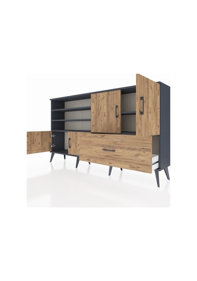 Arges Konsol 5 Raflı Tek Çekmeceli 4 Kapaklı 176x30x99 Antrasit-ç Antrasit-çam