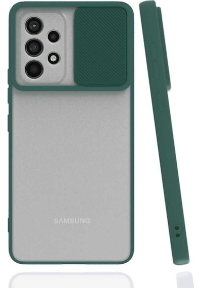 Noktaks Samsung Galaxy Uyumlu A53 5g Kılıf Slayt Sürgülü Arkası Buzlu Lensi Kapak Koyu Yeşil T20773
