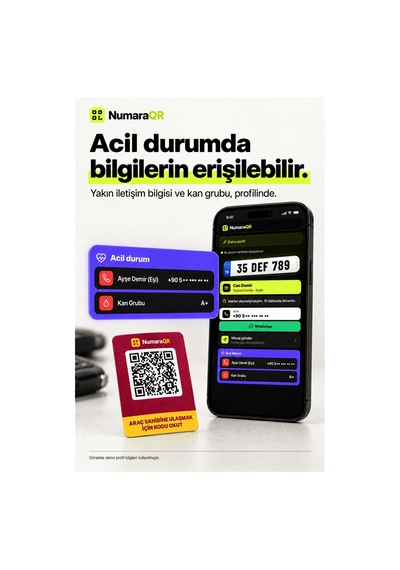 Qr Kodlu Numaratör Araç Ve Motosiklet İçin Qr Etiket Park Numaratörü 8,5x5,5 Cm Kırmızı Numaraqr