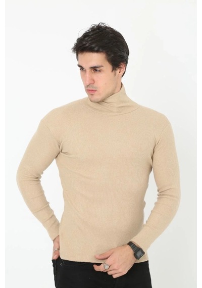 Erkek Fitilli Kaşkorse Kumaş Boğazlı Full Likralı Slimfit Body - Bej Bebek Mavisi
