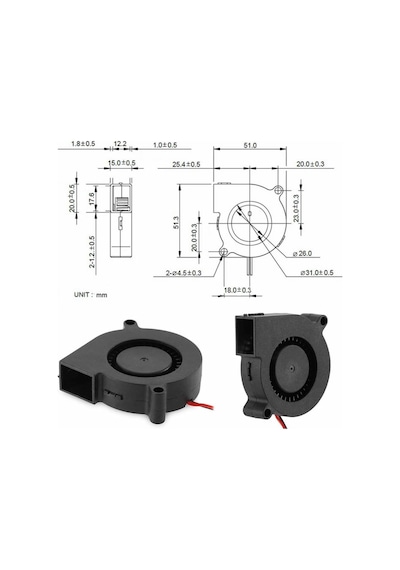 5015 12v Dc Salyangoz Fan 2 Pin 3d Yazıcı Soğutma Fanı Santirfüj Havalandırma Klima Türbin Kuluçka