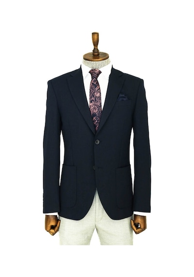 Wessi Kendinden Desenli Slim Fit Sivri Yaka Lacivert Erkek Ceket 001