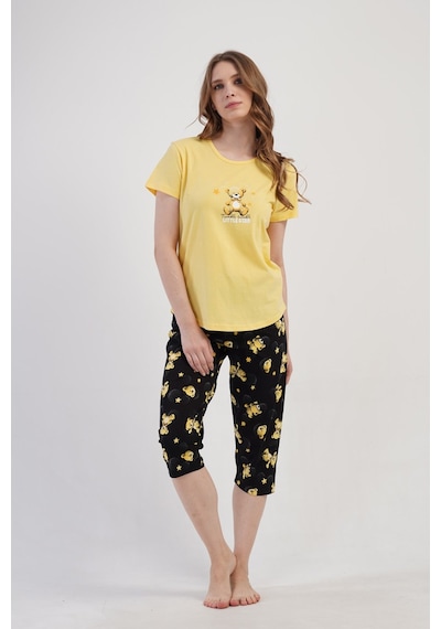 Yake Store Kadın P.suprem O Yaka Kısa Kol Etegı Oval Kaprı Takım - Yellow Sarı