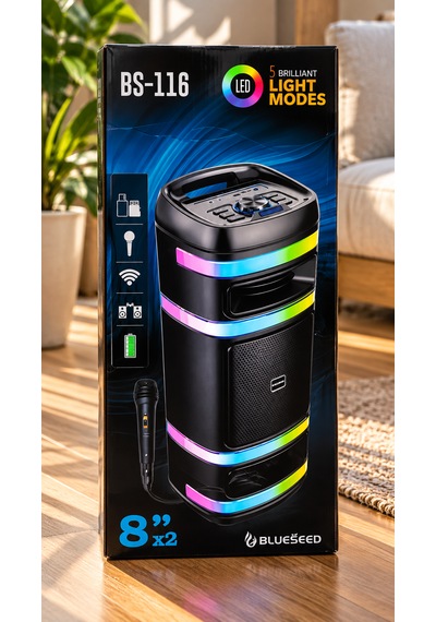 Kablosuz Mikrofonlu Party Box Bluetooth Hoparlör Çift 8 Inç Rgb Işıklı Karaoke Tws Usb Destekli