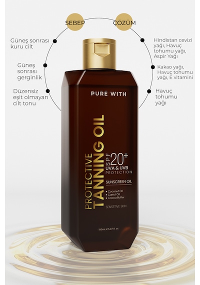 Pure With Tanning Oil Nemlendirici Besleyici ve Yoğun Bronzlaştırıcı Yağ SPF20 150 ML