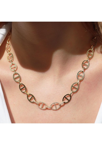 Trend Düğme Modeli Zirkon Taşlı Gold Kaplama Gümüş Kolye Gümüş