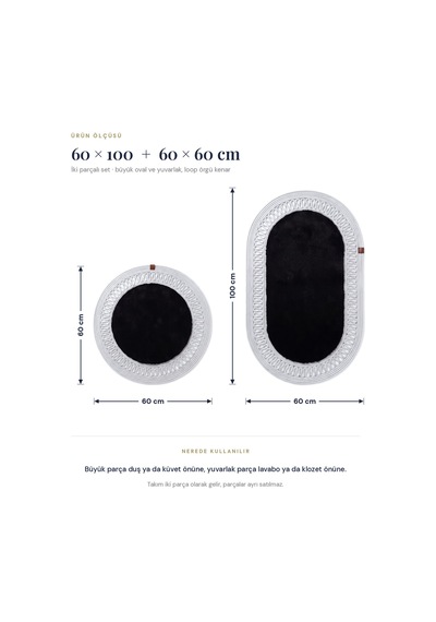 Banyo Paspası Takımı 60x100+60x60 Cm İç Trikot Siyah & Gümüş