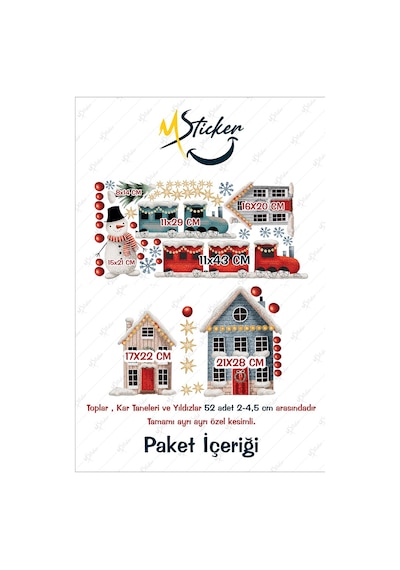 Yılbaşı Kış Masalı, Karlı Şehir Kar Masalı Cam Duvar Sticker Seti, Yılbaşı Süsü Karlı Şehir Dijital Baskı