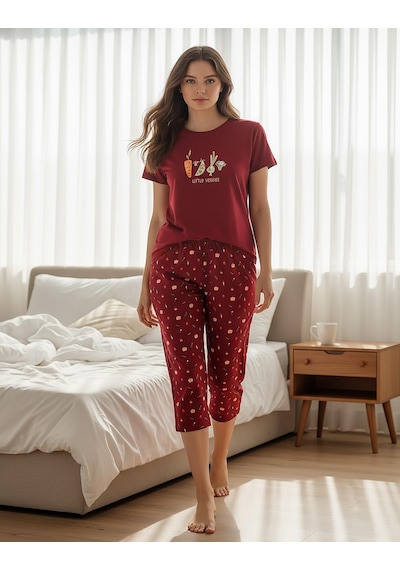 Mihra Kadın %100 Pamuk Bisiklet Yaka Kısa Kol Kapri Pijama Takımı 90787kk - 1 Adet Kırmızı Mihra Kadın %100 Pamuk Bisiklet Yaka Kısa Kol Kapri Pijama Takımı 90787kk - 1 Adet Kırmızı