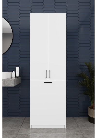 Modern Çamaşır Sepetli Çok Amaçlı Banyo Dolabı %100 Mdf Banyo Düzenleyici Dolap Bd06 Beyaz