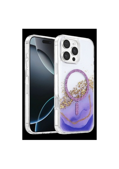 Onegif Apple Uyumlu iPhone 16 Pro Max Lotus Simli Magsafe Kapak - Mor