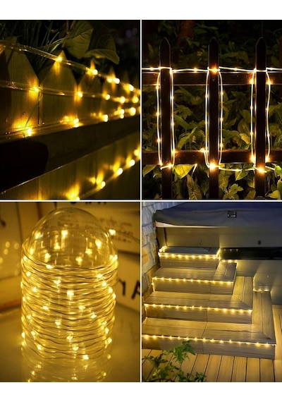 100 Led 12 Metre Sarı Flex Peri Led Işık Güneş Enerjili Solar Bahçe Balkon Ağaç Lambası Aydınlatması