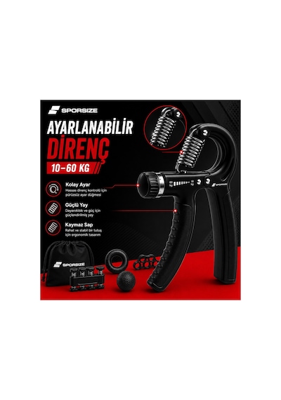 El Yayı, El Sıkma Ve Bilek Güçlendirici Set, 10-60 Kg Siyah