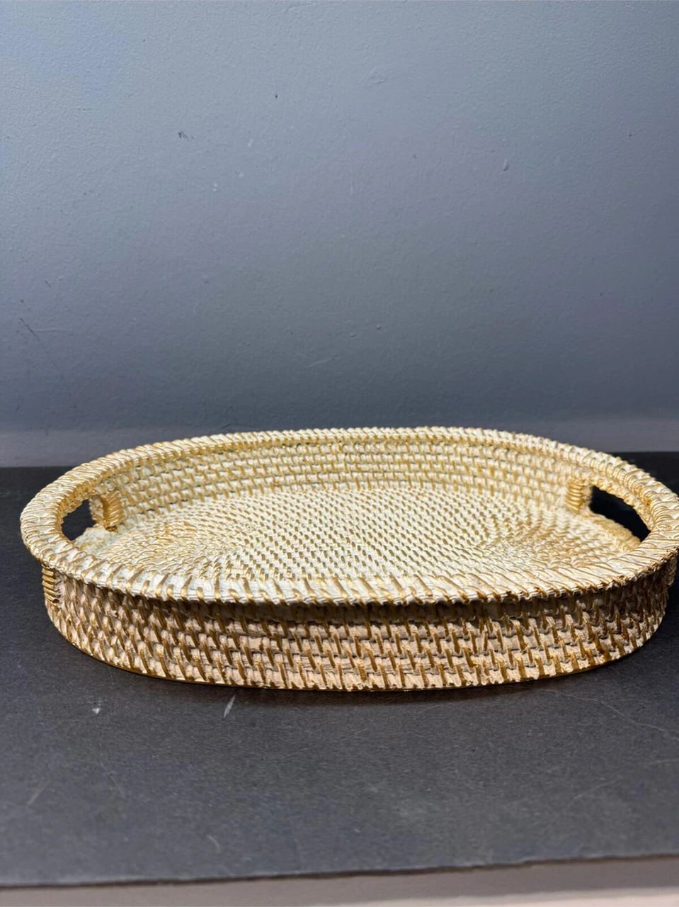 Dekoratif Polyester Hasır Tepsi Krem Gold