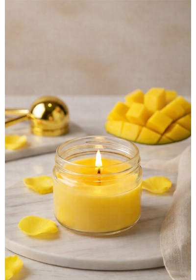Mango Kokulu El Yapımı Mum Cam Kavanoz Kokulu Mum Dekoratif & Uzun Süreli Sarı