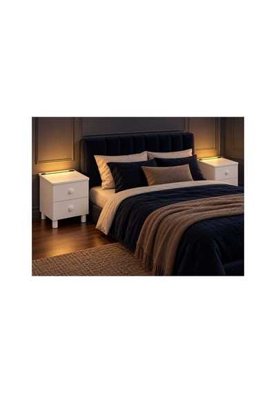 Modern Çekmeceli Komodin, Type-c Ve Usb Girişli, Led Işıklı Başucu, Yatak Odası, Koltuk Yanı Sehpası Beyaz - 931981058 Beyaz