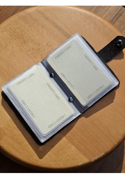 Xmlbayiciniz Kredi Kartlık Hakiki Deri İçi Şeffaf 10 Bölmeli Mini Kartlık Kartvizitlik 9 X 7 Cm Siyah Genel