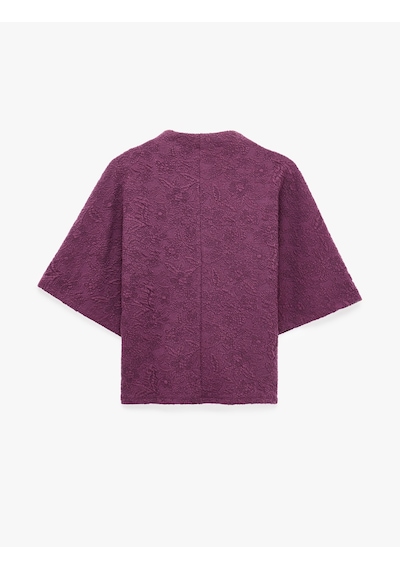 Koton Slim Fit Kısa Kollu Floral Dokulu Dik Yaka Tişört Mürdüm 7wak50278ek Mor