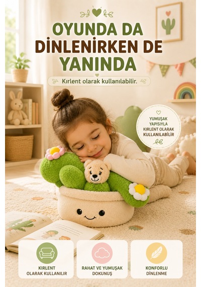 30 Cm Kaktüs Figürlü Pelüş Bebek Kırlent Çocuk Odası Dekoratif Yumuşak Oyuncak Yastık Minder Renkli