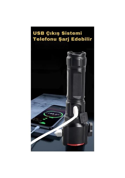 Gold Silver Gs-3400 Tg Ledli Usb Şarj İle Çok Fonksiyonlu Fener Siyah