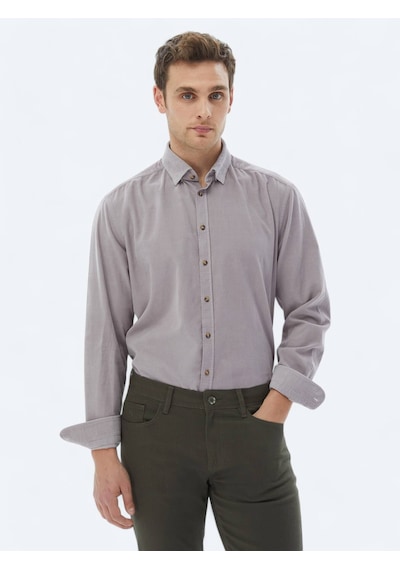 Kip Lila Fitilli Regular Fit Dokuma Kadife Casual %100 Pamuk Gömlek Lila