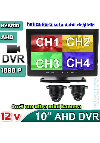 10'' Dvr Ekran 2 Adet 150 Derece Ahd 1080p Ultra Mini Kamera 12 V