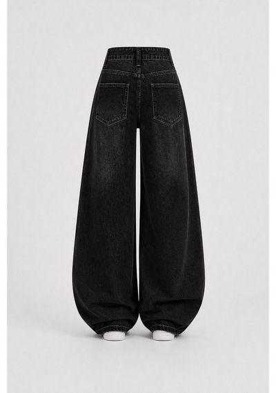 J&kstores Baggy Salaş Pocket Bol Paça Retro Görünümlü Jean Pantolon Siyah