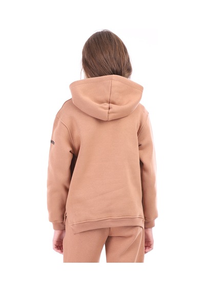 Kız Çocuk Oversize Kapüşonlu Cepli Nakış Baskılı Yırtmaçlı Sweatshirt - 3 İplik Şardonlu Kahverengi Kız Çocuk Oversize Kapüşonlu Cepli Nakış Baskılı Yırtmaçlı Sweatshirt - 3 İplik Şardonlu Kahverengi