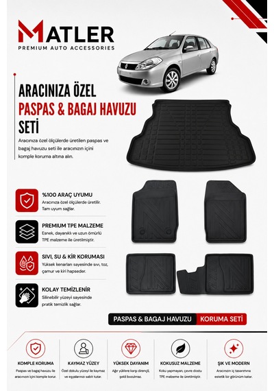 Renault Symbol 2011 Model 4d Ekstra Havuzlu Paspas Ve Bagaj Havuzu Set