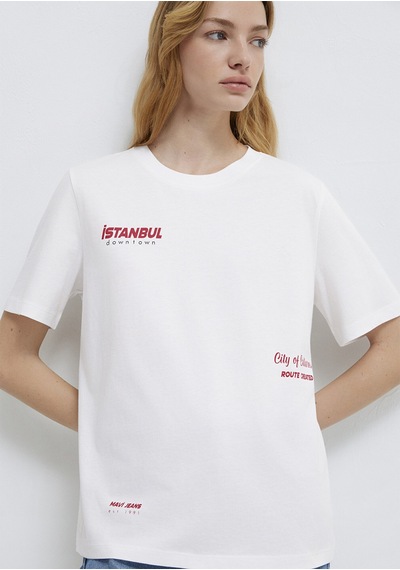 Mavi - İstanbul Baskılı Beyaz Tişört 1613737-620