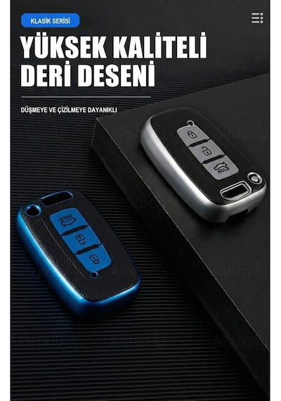 Hyundai Ix35 I30 Tucson Elentra Kia Rio Sportage Sorento Deri Görünüm Tpu Anahtar Kılıfı Gümüş