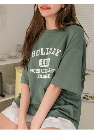Flood Of Style Kadın Çağla Yeşili 1961 Baskılı Oversize T-shirt Yeşil