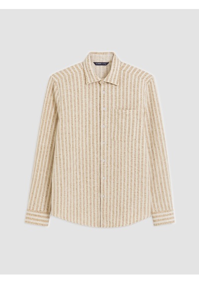 Lcwaıkıkı Classic Bej Regular Fit Çizgili Poplin Erkek Gömlek