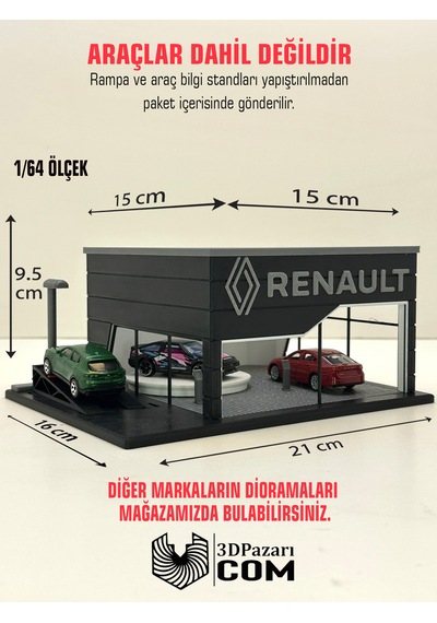 3d Baskı 1/64 Ölçekli Renault Showroom Tasarımlı Diorama Araç Sergileme Garajı